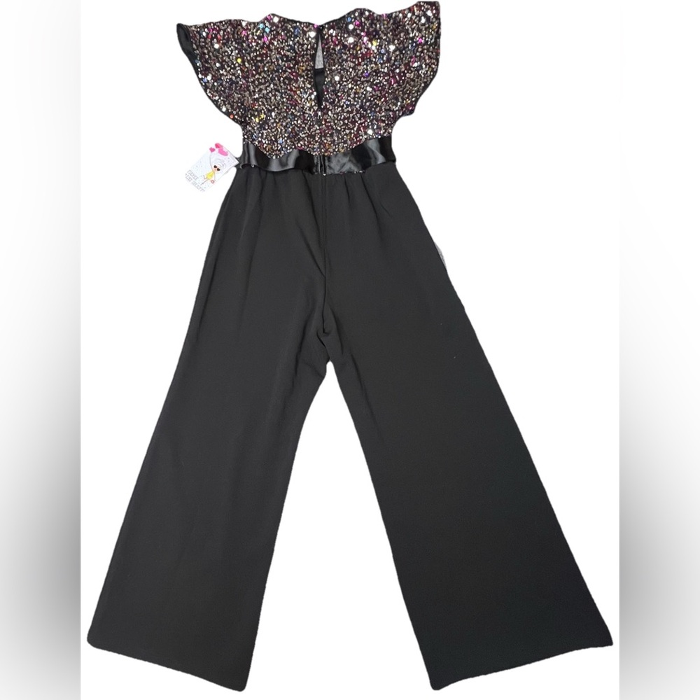 Three Pink Hearts Black And Sequin One piece Pants Jumpsuit Girls Size M New